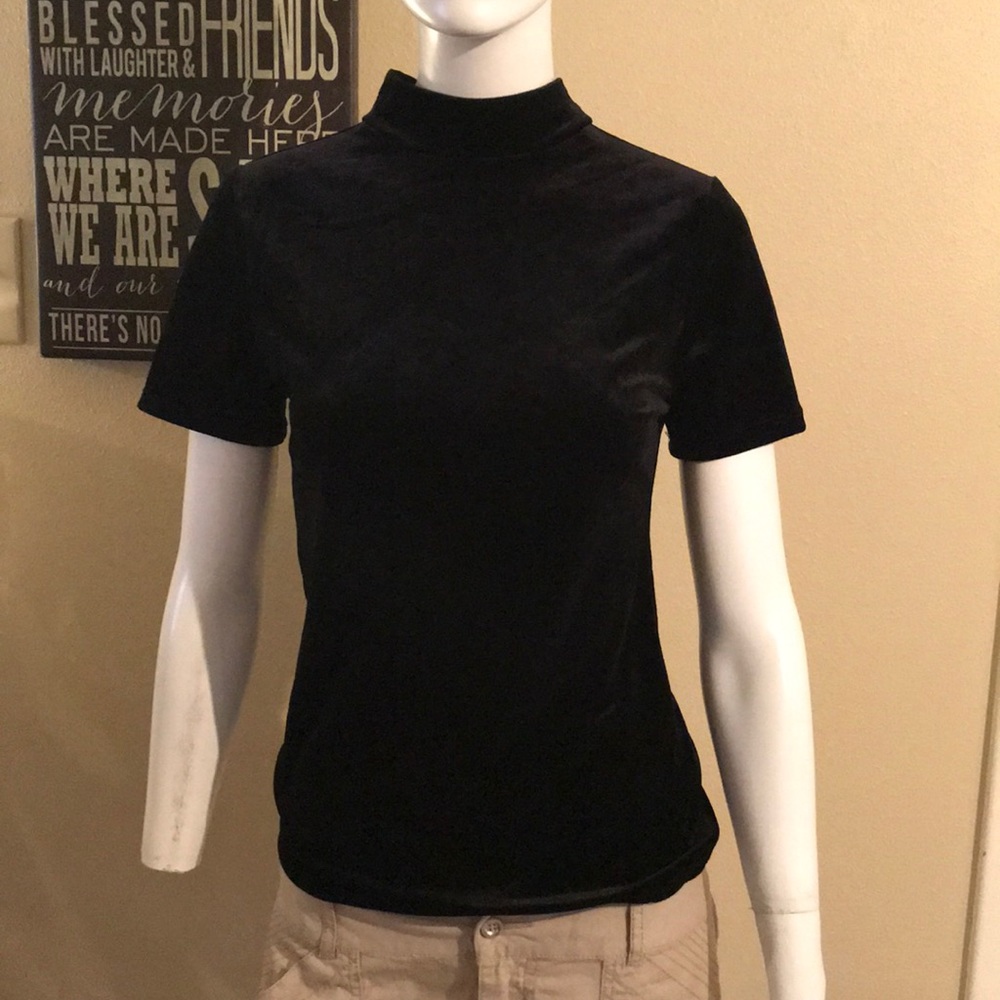 Mock neck crushed velvet shirt